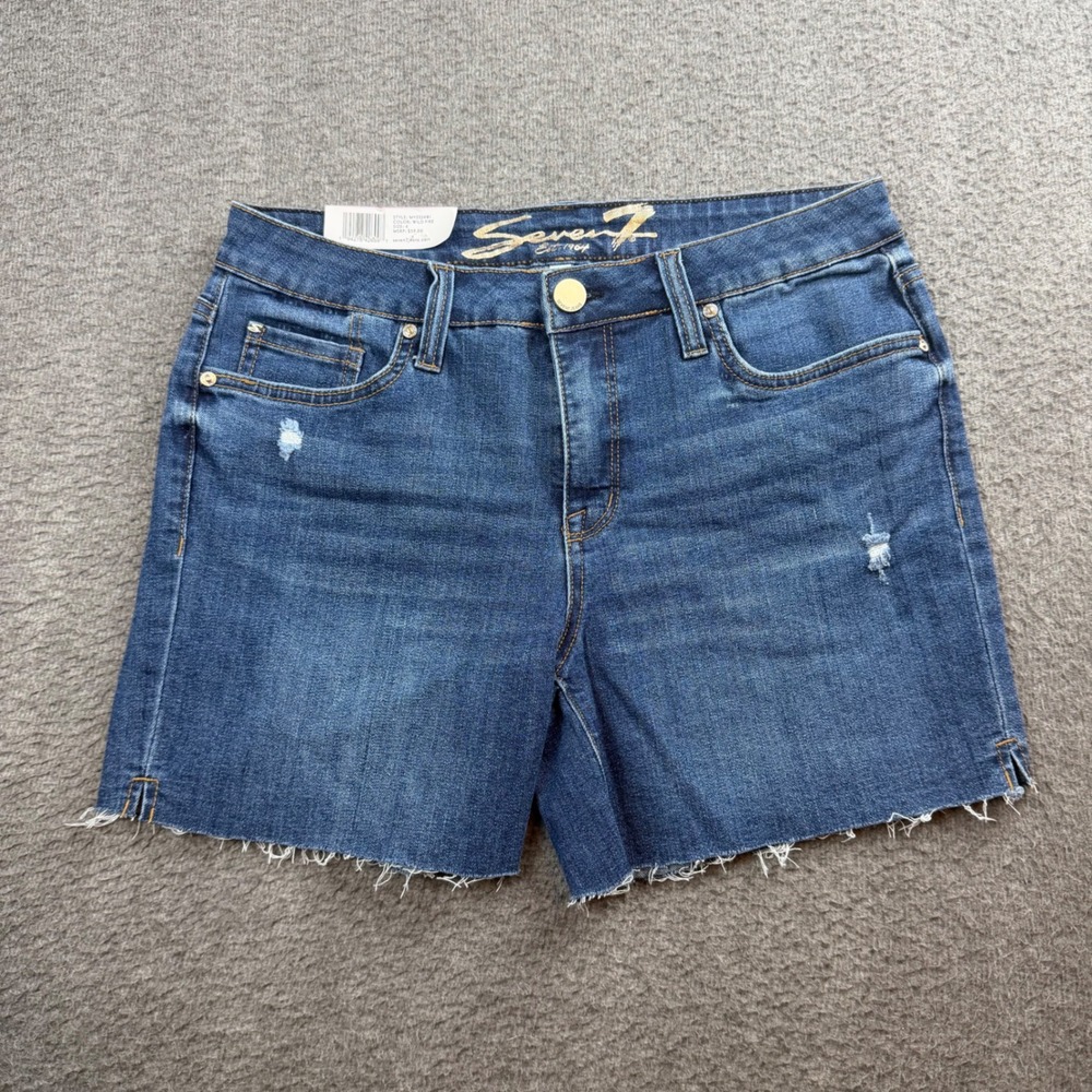 Seven7 Weekend Short Women's 6‎ Blue Distressed Raw Hem Denim MY3324WI